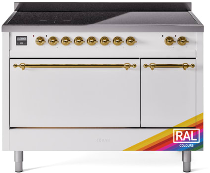 Ilve Nostalgie II Collection UPI486QNMPRAG - 48 Inch Solid Door Freestanding Induction Range in Brass Trim with 6 Elements