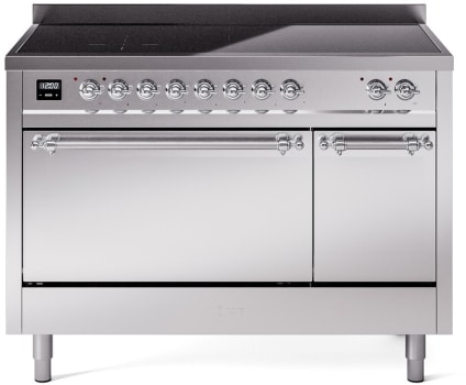Ilve Nostalgie II Collection UPI486QNMPSSC - 48 Inch Solid Door Freestanding Induction Range in Chrome Trim with 6 Elements