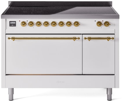 Ilve Nostalgie II Collection UPI486QNMPWHG - 48 Inch Solid Door Freestanding Induction Range in Brass Trim with 6 Elements
