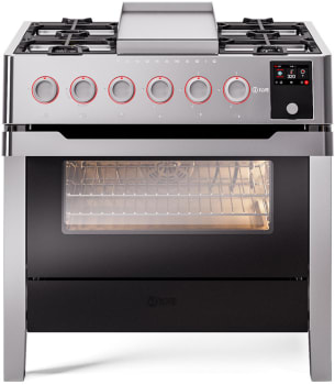 Ilve Panoramagic UPM09FDS3SSLP - 36 Inch Freestanding Dual Fuel Range in Front View