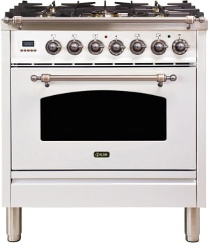 Ilve Nostalgie Collection UPN76DMPBY - 30 Inch White Dual Fuel Natural Gas Freestanding Range