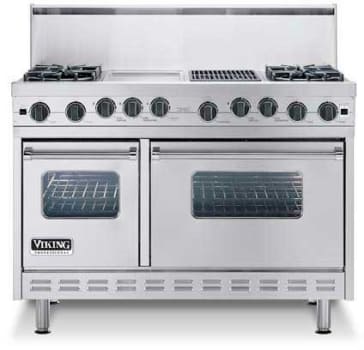 Viking VDSC4854GQSS 48 Inch Pro-Style Dual-Fuel Range with 4 Open Burners  w/ VariSimmer, 12 Inch Steel Griddle/Simmer Plate, 12 Inch Char-Grill, 4.0  cu. ft. TruConvec/ProFlow Convection Primary Oven, 8-Pass Electric Broiler  and