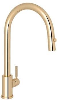 Rohl U4044eg2 16 Inch Perin And Rowe Holborn Single Handle Deck Mounted Pull Down Kitchen Faucet With Quick Connect Single Hole Metal Lever Handle Dual Spray Swivel C Spout Retractable Pull Down Handspray Nylon Hose