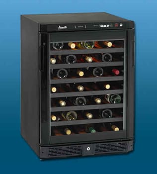 Avanti Wc330dzb 19 Inch Dual Zone Wine Chiller With 28 Bottle Capacity Slide Out Chrome Shelves Two Temp Controls