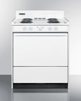 Summit Wem210 30 Inch Freestanding Electric Range With 4 Coil Elements 3 7 Cu Ft Capacity Manual Clean Removable Cooktop And Storage Drawer White