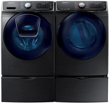 Samsung SAWADRGBS17 Side-by-Side on Pedestals Washer & Dryer Set with Front  Load Washer and Gas Dryer in Black Stainless Steel