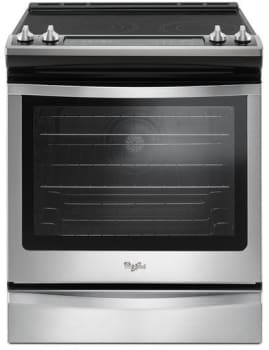 Whirlpool Wee745h0fs 30 Inch Slide In Electric Range With 5 Cooking Elements 8 600 Watt Cooktop 6 4 Cu Ft Convection Oven Frozen Bake Technology Aqualift Self Clean Flexheat Triple Radiant Element Rapid Preheat And