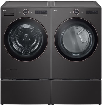 LG LGWADRGB65002 Side by Side on SideKick Pedestals Washer Dryer Set with Front Load Washer and Gas Dryer in Black Steel