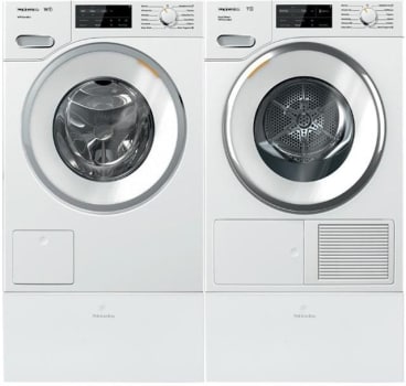 Miele MIWADREL20 Side by Side on Pedestals Washer Dryer Set with Front Load Washer and Electric Dryer in Lotus White