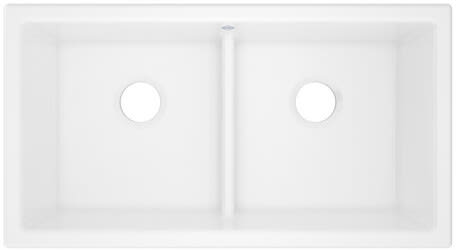 Rohl Shaws Original MSUM3318LDWH - 33 Inch Undermount Double Bowl Fireclay Kitchen Sink with Drain Hole Center