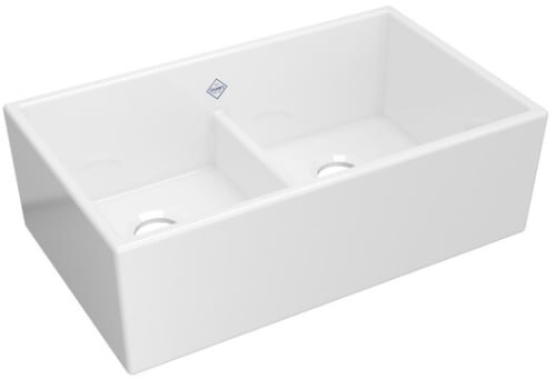 Rohl Shaker MS3320WH - 33 Inch Shaker Low Divide Double Bowl Apron Front Fireclay Kitchen Sink