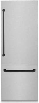 ZLINE Autograph Edition RBIVZSN30MB - ZLINE Autograph Edition 30 in. 16.1 cu. ft. Built-In Bottom Freezer Refrigerator with Water Dispenser and Ice Maker in Satin Stainless Steel with Matte Black Accents (RBIVZ-SN-30-MB) 30 Inch Built-in Bottom Freezer Refrigerator