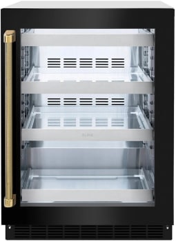ZLINE RBSOZBS24KG - ZLINE Autograph Edition 24 in. Touchstone 151 Can Beverage Fridge with Black Stainless Steel Glass Door and Polished Gold Helix Handle (RBSOZ-BS-24-KG) main image. 24 Inch Touchstone Beverage Center