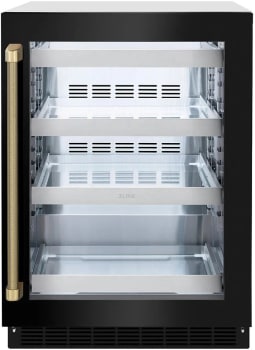 ZLINE RBSOZBS24KCB - ZLINE Autograph Edition 24 in. Touchstone 151 Can Beverage Fridge with Black Stainless Steel Glass Door and Champagne Bronze Helix Handle (RBSOZ-BS-24-KCB) main image. 24 Inch Touchstone Beverage Center