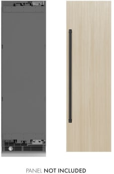 ZLINE RBCRVZ24MB - ZLINE Autograph Edition 24 in. 12.5 cu. ft. Panel Ready Column Refrigerator with Graphite Gray Interior and Matte Black Accents (RBCRVZ-24-MB) front, next to custom panel and handle. Text: Panel not included.