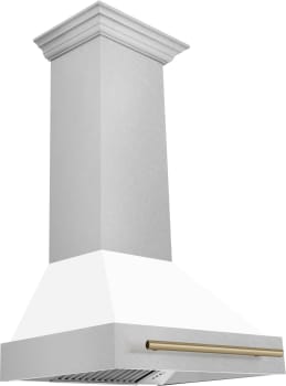 ZLINE Autograph Edition 8654SNZWM30CB - 30 Inch Wall Mount Range Hood in DuraSnow Stainless Steel with White Matte Shell & Champagne Bronze Handle