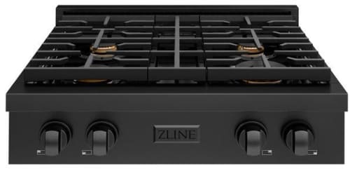 ZLINE Paramount SRTBBR30 - ZLINE 30 in. Paramount Gas Rangetop with 4 Brass Burners and Porcelain Cooktop in Black Stainless Steel (SRTB-BR-30) front. 30 Inch Gas Rangetop with 4 Sealed Brass Burners