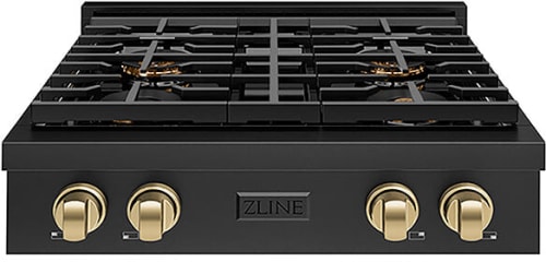 ZLINE Paramount PSRTBZ30CB - ZLINE Autograph Edition 30 in. Paramount Gas Rangetop with 4 Burner DuoPro Cooktop in Black Stainless Steel and Champagne Bronze Accents (PSRTBZ-30-CB) front. 30 Inch Gas Rangetop with 4 Sealed Burners