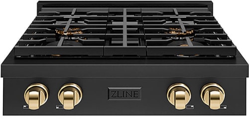 ZLINE Paramount PSRTBZ30G - ZLINE Autograph Edition 30 in. Paramount Gas Rangetop with 4 Burner DuoPro Cooktop in Black Stainless Steel and Polished Gold Accents (PSRTBZ-30-G) front. 30 Inch Gas Rangetop with 4 Sealed Burners