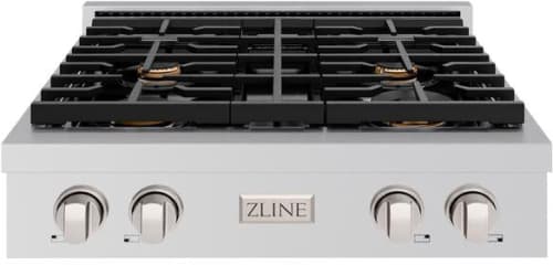 ZLINE Paramount SRTBR30 - ZLINE 30 in. Paramount Gas Rangetop with 4 Brass Burners and Porcelain Cooktop in Stainless Steel (SRT-BR-30) front. 30 Inch Gas Rangetop with 4 Sealed Brass Burners