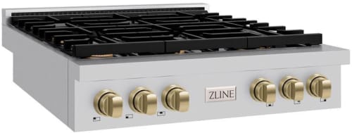 ZLINE SRTZ36CB - ZLINE 36 in. Autograph Edition Paramount Gas Rangetop with 6 Burners and Porcelain Cooktop in Stainless Steel with Champagne Bronze Accents (SRTZ-36-CB) side.