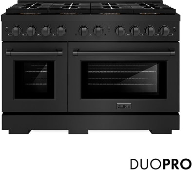 ZLINE PSDRB48 - ZLINE 48 in. 6.7 cu. ft. Paramount Dual Fuel Range with 8 Burner DuoPro Cooktop and Dual Ovens in Black Stainless Steel (PSDRB-48) main image.