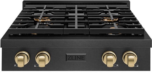 ZLINE Paramount PSRTBSZ30CB - ZLINE Autograph Edition 30 in. Paramount Gas Rangetop with 4 Burner DuoPro Cooktop in Black Satin Stainless Steel and Champagne Bronze Accents (PSRTBSZ-30-CB) front. 30 Inch Gas Rangetop with 4 Sealed Burners