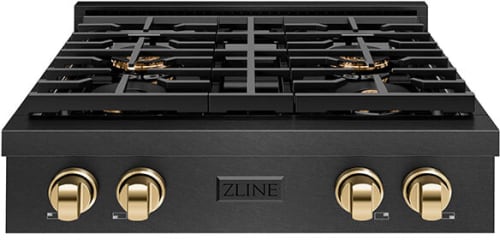 ZLINE Paramount PSRTBSZ30G - ZLINE Autograph Edition 30 in. Paramount Gas Rangetop with 4 Burner DuoPro Cooktop in Black Satin Stainless Steel and Polished Gold Accents (PSRTBSZ-30-G) front. 30 Inch Gas Rangetop with 4 Sealed Burners