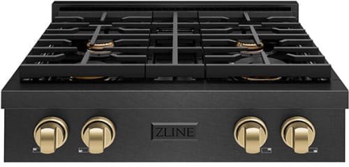 ZLINE Paramount SRTBSZ30CB - ZLINE Autograph Edition 30 in. Paramount Gas Rangetop with 4 Burners and Porcelain Cooktop in Black Satin Stainless Steel with Champagne Bronze Accents (SRTBSZ-30-CB) 30 Inch Gas Rangetop with 4 Sealed Brass Burners