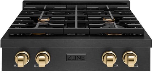 ZLINE Paramount SRTBSZ30G - ZLINE Autograph Edition 30 in. Paramount Gas Rangetop with 4 Burners and Porcelain Cooktop in Black Satin Stainless Steel with Polished Gold Accents (SRTBSZ-30-G) 30 Inch Gas Rangetop with 4 Sealed Brass Burners