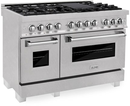 ZLINE RASSN48 - ZLINE 48 in. 6.0 cu. ft. Legacy Dual Fuel Range with 7 Burner Gas Cooktop and 2 Electric Ovens in Satin Stainless Steel (RAS-SN-48) main image. 48 in. 6.0 cu. ft. Legacy Dual Fuel Range with 7 Burner Gas Cooktop and 2 Electric Ovens