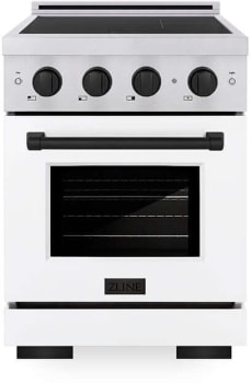 ZLINE Paramount SINRSZWM24MB - ZLINE Autograph Edition 24 in. 3.2 cu. ft. Paramount Induction Range with 3 Element Cooktop and Electric Convection Oven in Satin Stainless Steel with White Matte Door and Matte Black Accents (SINRSZ-WM-24-MB) 24 Inch Freestanding Induction Range