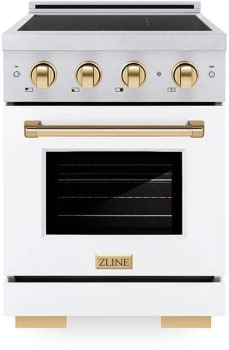 ZLINE Paramount SINRSZWM24G - ZLINE Autograph Edition 24 in. 3.2 cu. ft. Paramount Induction Range with 3 Element Cooktop and Electric Convection Oven in Satin Stainless Steel with White Matte Door and Polished Gold Accents (SINRSZ-WM-24-G) 24 Inch Freestanding Induction Range