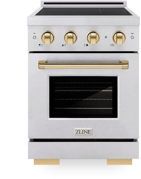ZLINE Paramount SINRSZ24G - ZLINE Autograph Edition 24 in. 3.2 cu. ft. Paramount Induction Range with 3 Element Cooktop and Electric Convection Oven in Satin Stainless Steel with Polished Gold Accents (SINRSZ-24-G) 24 Inch Freestanding Induction Range