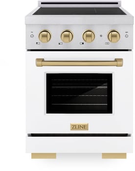 ZLINE Paramount SINRSZWM24CB - ZLINE Autograph Edition 24 in. 3.2 cu. ft. Paramount Induction Range with 3 Element Cooktop and Electric Convection Oven in Satin Stainless Steel with White Matte Door and Champagne Bronze Accents (SINRSZ-WM-24-CB) 24 Inch Freestanding Induction Range