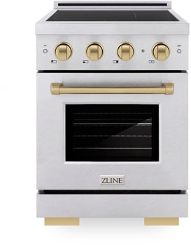ZLINE Paramount SINRSZ24CB - ZLINE Autograph Edition 24 in. 3.2 cu. ft. Paramount Induction Range with 3 Element Cooktop and Electric Convection Oven in Satin Stainless Steel with Champagne Bronze Accents (SINRSZ-24-CB) 24 Inch Freestanding Induction Range