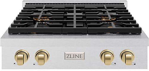 ZLINE Paramount PSRTSZ30CB - ZLINE Autograph Edition 30 in. Paramount Gas Rangetop with 4 Burner DuoPro Cooktop in Satin Stainless Steel and Champagne Bronze Accents (PSRTSZ-30-CB) front. 30 in. Paramount Gas Rangetop with 4 Burner