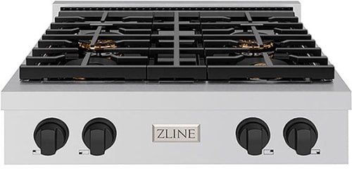 ZLINE Paramount PSRTZ30MB - ZLINE Autograph Edition 30 in. Paramount Gas Rangetop with 4 Burner DuoPro Cooktop in Stainless Steel and Matte Black Accents (PSRTZ-30-MB) front. 30 Inch Gas Rangetop with 4 Sealed Burners