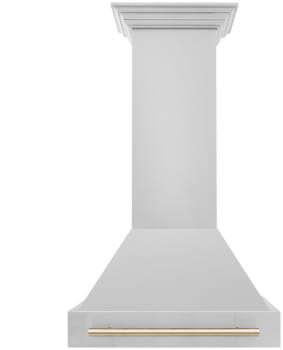 ZLINE Autograph Edition 8654STZ30G - ZLINE Autograph Edition 30 in. Stainless Steel Range Hood with Stainless Steel Shell and Polished Gold Handle (8654STZ-30-G) front. 30 Inch Wall Mount Range Hood