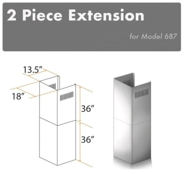 ZLINE 2PCEXT687 - 2 Pcs. 36 In. Chimney Extensions for 10 Ft. to 12 Ft. Ceilings