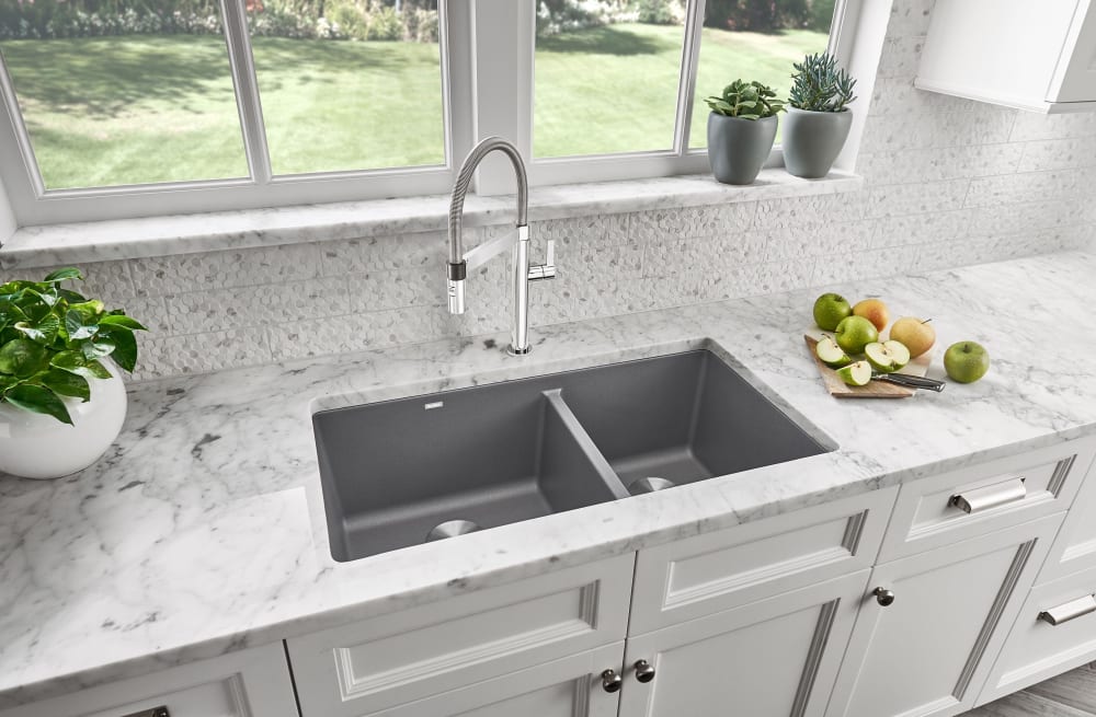 Blanco 441130 33 Inch Undermount Double Bowl Granite Sink with 91/2