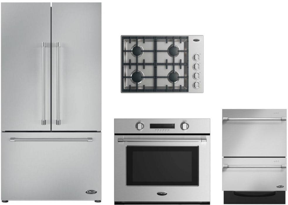 Dcs Dcsrectwodw1 4 Piece Kitchen Appliances Package With French Door Refrigerator And Dishwasher In Stainless Steel