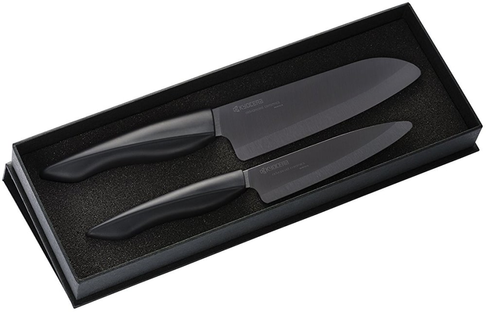 Kyocera Zk2pcbk 2 Piece Ceramic Knife Gift Set With Advanced Pure Ceramic Razor Sharp Ultra Lightweight Ergonomic Handle And Lifetime Warranty
