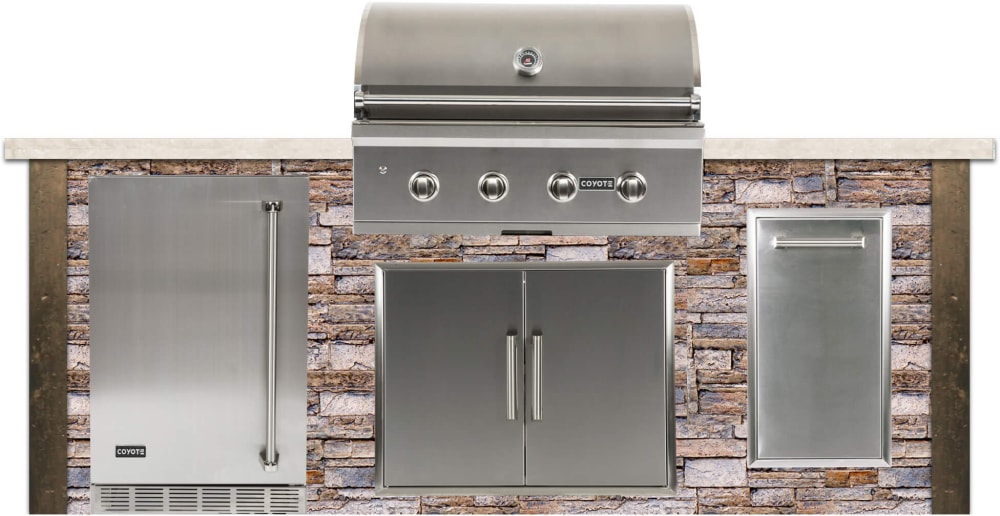 Rta Rtag8package01 8 Outdoor Kitchen Island With 36 Built In Liquid Propane Grill 21 Refrigerator 31 Double Access Doors And 14 Pull Out Trash And Recycle