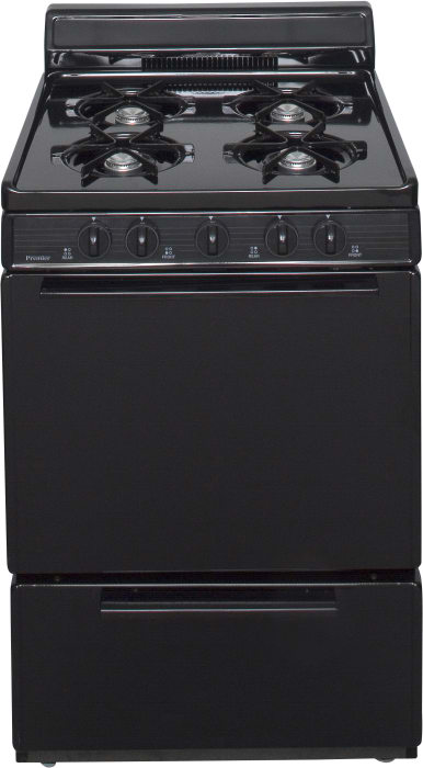 Premier Bck100bp 24 Inch Freestanding Gas Range With 4 Open Burners Battery Spark Ignition 17 000 Btu Burner Ada Compliant And 4 Inch Porcelain Backguard Black