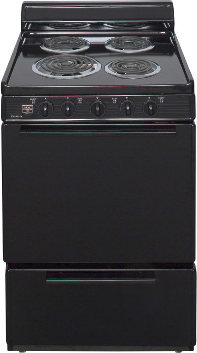 Premier Eck100bp 24 Inch Freestanding Electric Range With 4 Coil Elements 3 0 Cu Ft Capacity Manual Clean 2 Adjustable Oven Racks Ada Compliant And 4 Inch Porcelain Backguard Black