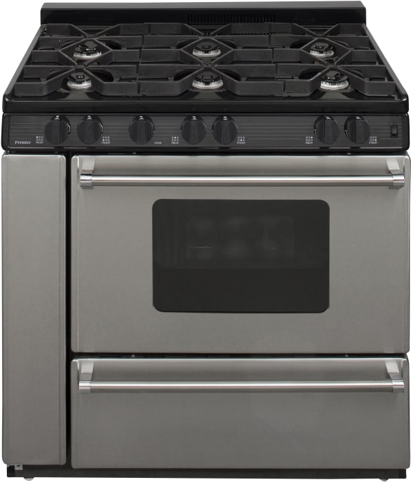 Premier P36b3182p 36 Inch Freestanding Gas Range With 6 Sealed Variable Burners Battery Spark Ignition Fully Insulated Oven Cast Aluminum Griddle Continuous Grates Side Storage Compartment And Vent Rail