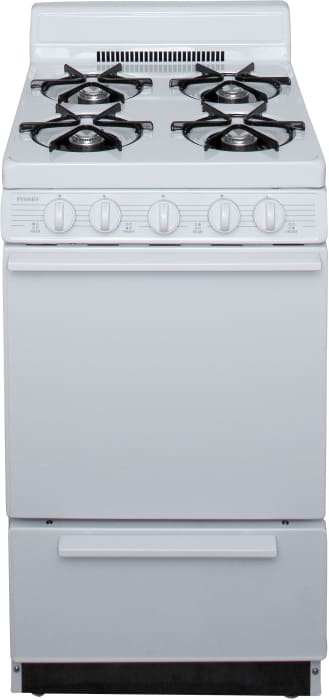 Premier Sak100o 20 Inch Freestanding Gas Range With Four Open 9 100 Btu Burners Electronic Ignition Roll Out Broiler And 4 Inch Porcelain Backguard White On White