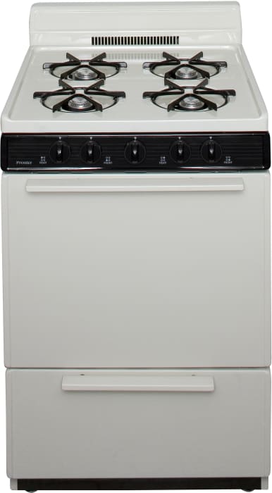 Premier Sck100t 24 Inch Freestanding Gas Range With 4 Open Burners 3 Cu Ft Manual Clean Oven Electronic Ignition Solid Oven Door And 4 Inch Porcelain Backguard Bisque With Black Trim