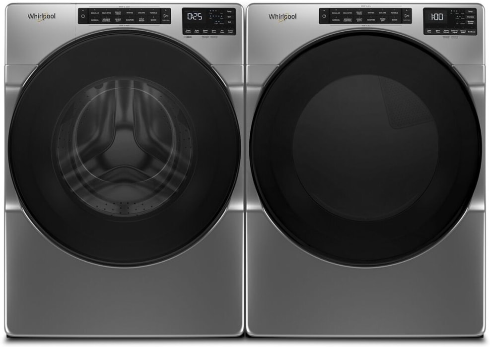 Whirlpool WHWADRGC5015 Side by Side Washer Dryer Set with Front Load Washer and Gas Dryer in Chrome Shadow